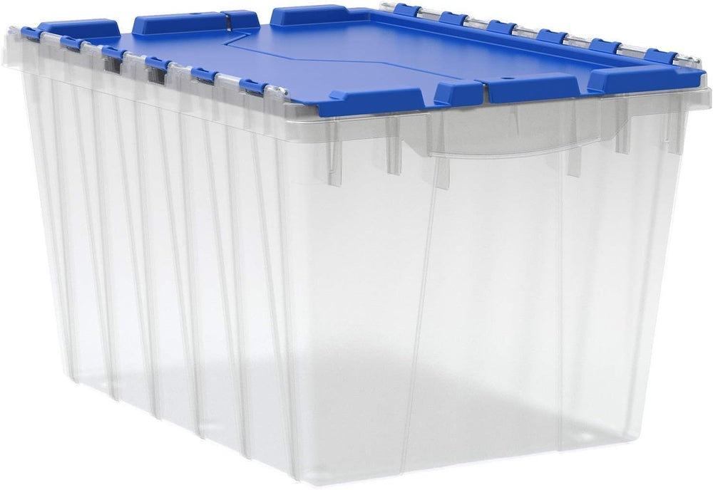 Akro-Mils KeepBox 12 Gallon Stackable Attached-Lid Storage Bin, Clear/Blue