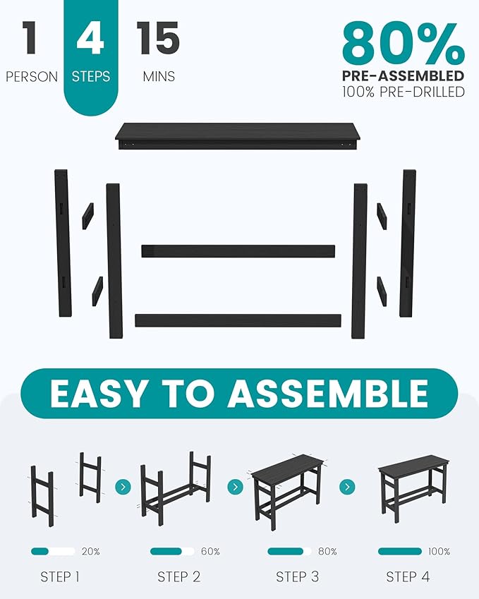 SERWALL 41" Outdoor Bar Table with 1.6" Umbrella Hole, HDPE Patio B...