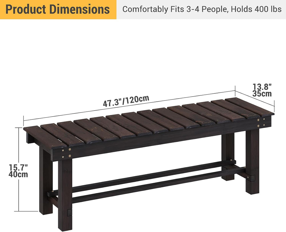 Wood Outdoor Garden Bench Backless Bench 3-Person Seat Entryway Bench 47"L