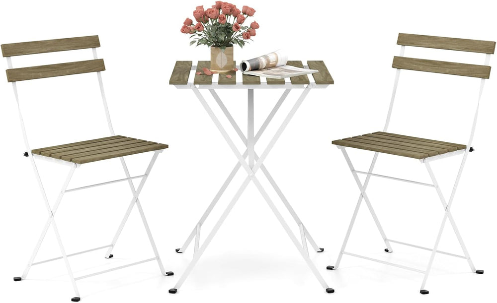 GIANTEX 3-Piece Acacia Wood Bistro Set, Patio Bistro Table with 2 Folding Cha...