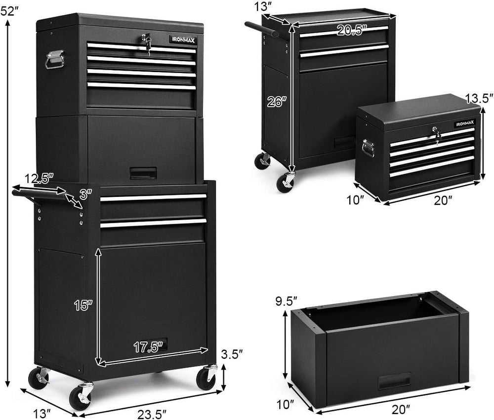Goplus Tool Chest, 3-in-1 Rolling 6 Drawers Tool Cabinet with Detachable Top ...