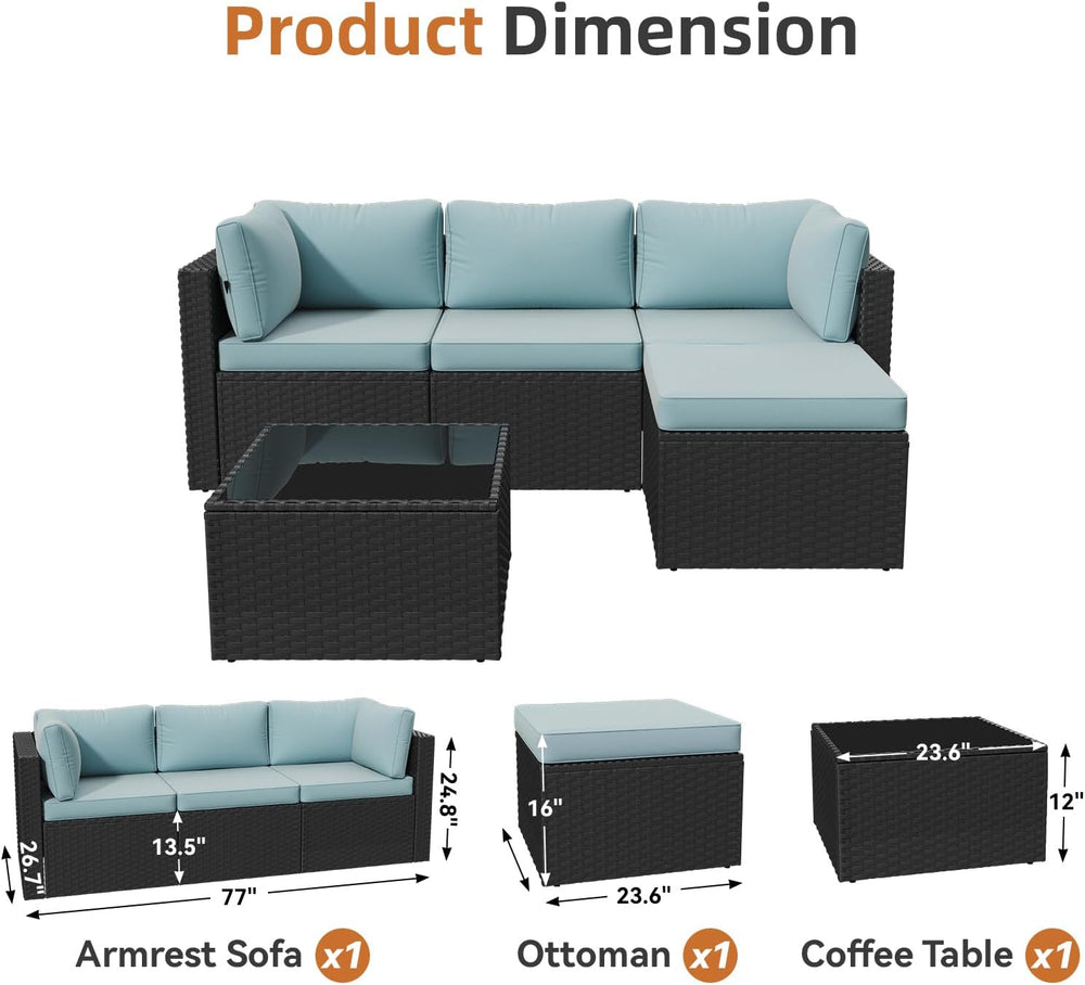 Aoxun Patio Furniture Set 5-Piece, Outdoor Sectional Sofas with Washable Cush...