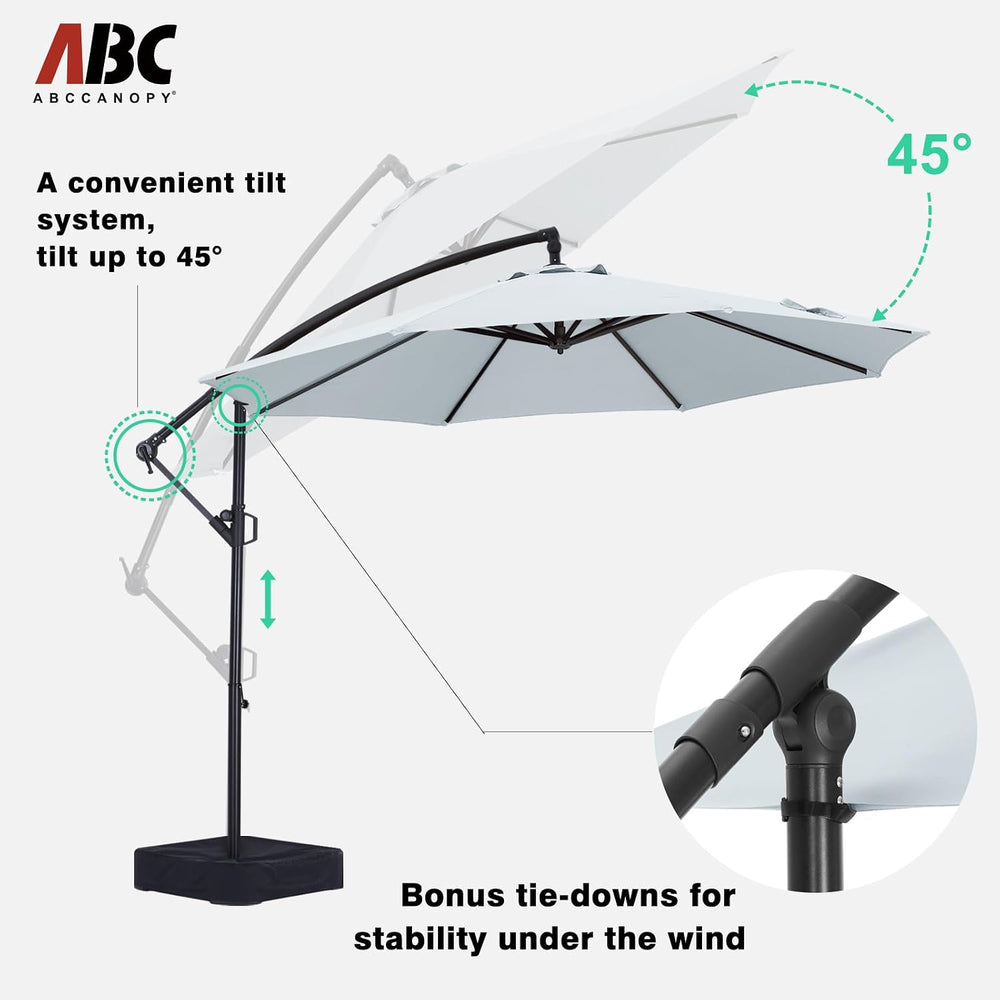 ABCCANOPY 10FT Cantilever Umbrella with Base and Weights Bag, Light Gray