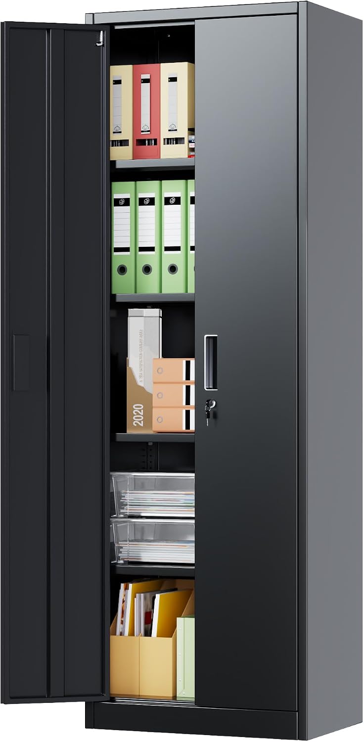 24" W Metal Storage Cabinet with Locking Doors and Adjustable Shelves,Black