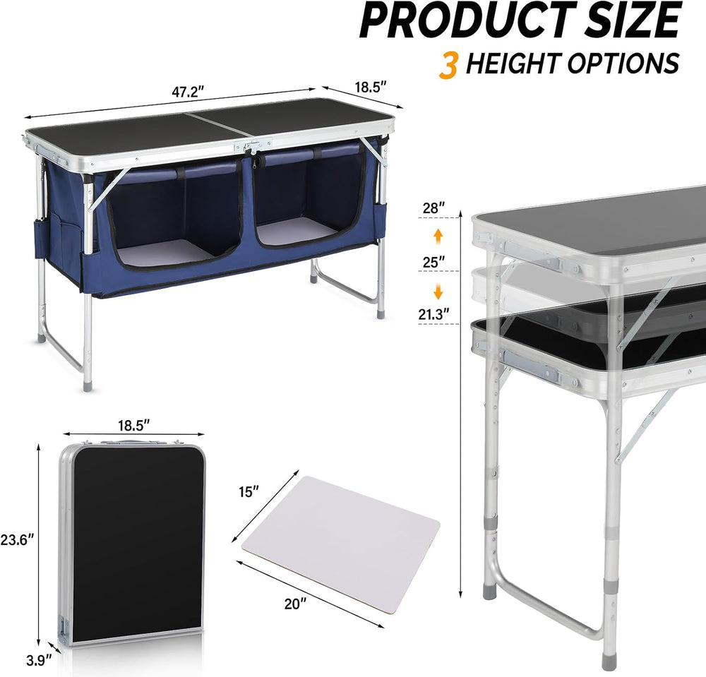VINGLI 4 Ft Folding Table, Aluminum Camping Table, Picnic Table with Storage,...