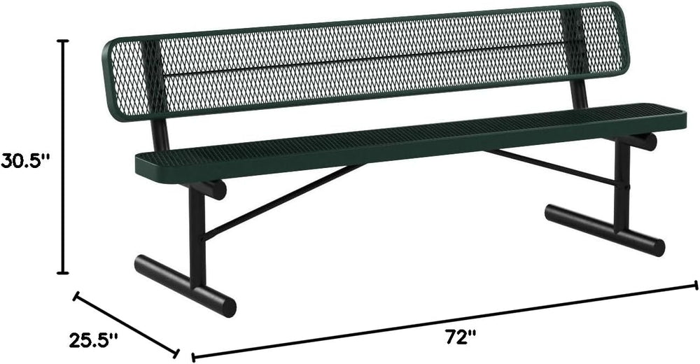 Bench, Green, Expanded, 6Ft, with Back, Portable