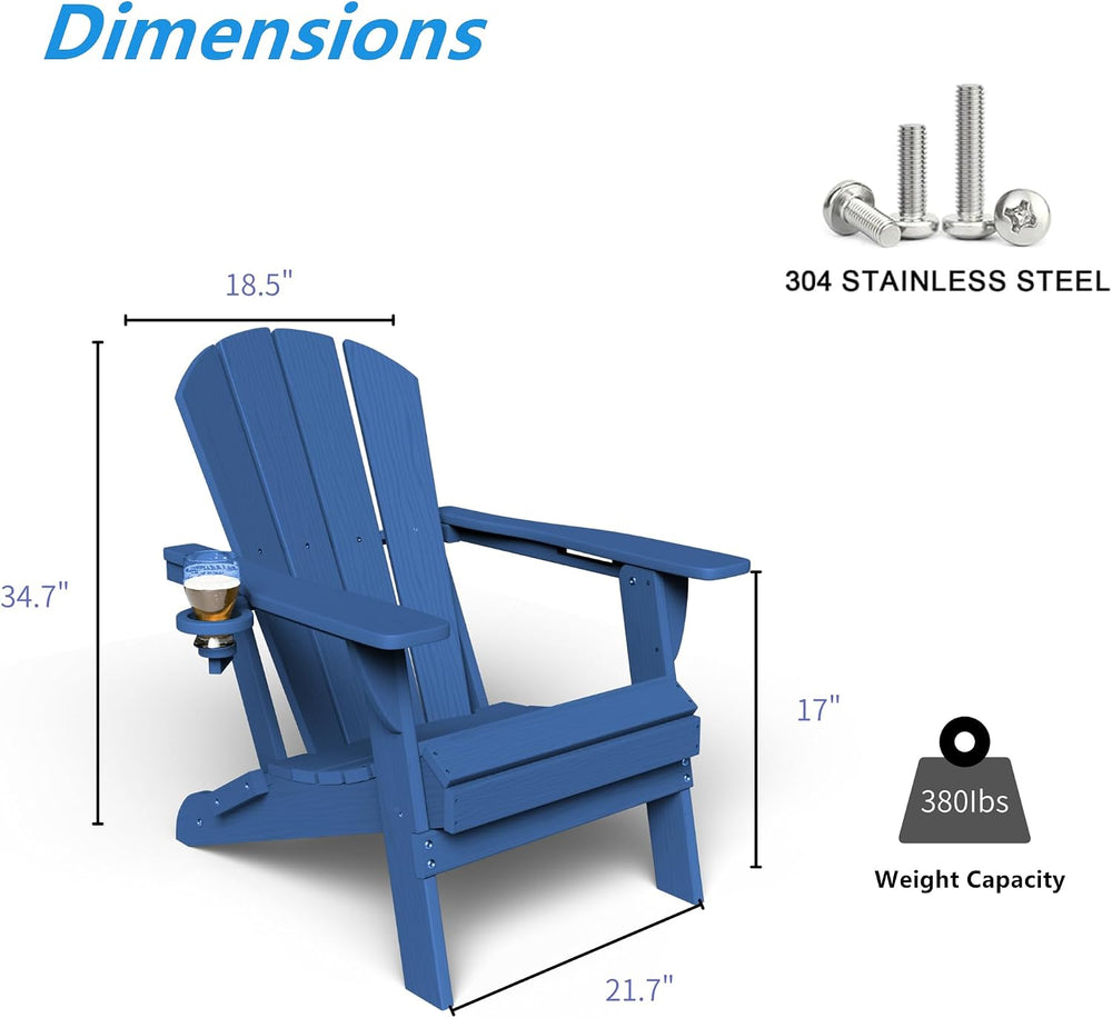 GLANC Folding Adirondack Chairs Set of 2, HDPE All-Weather Outdoor Patio Fire...