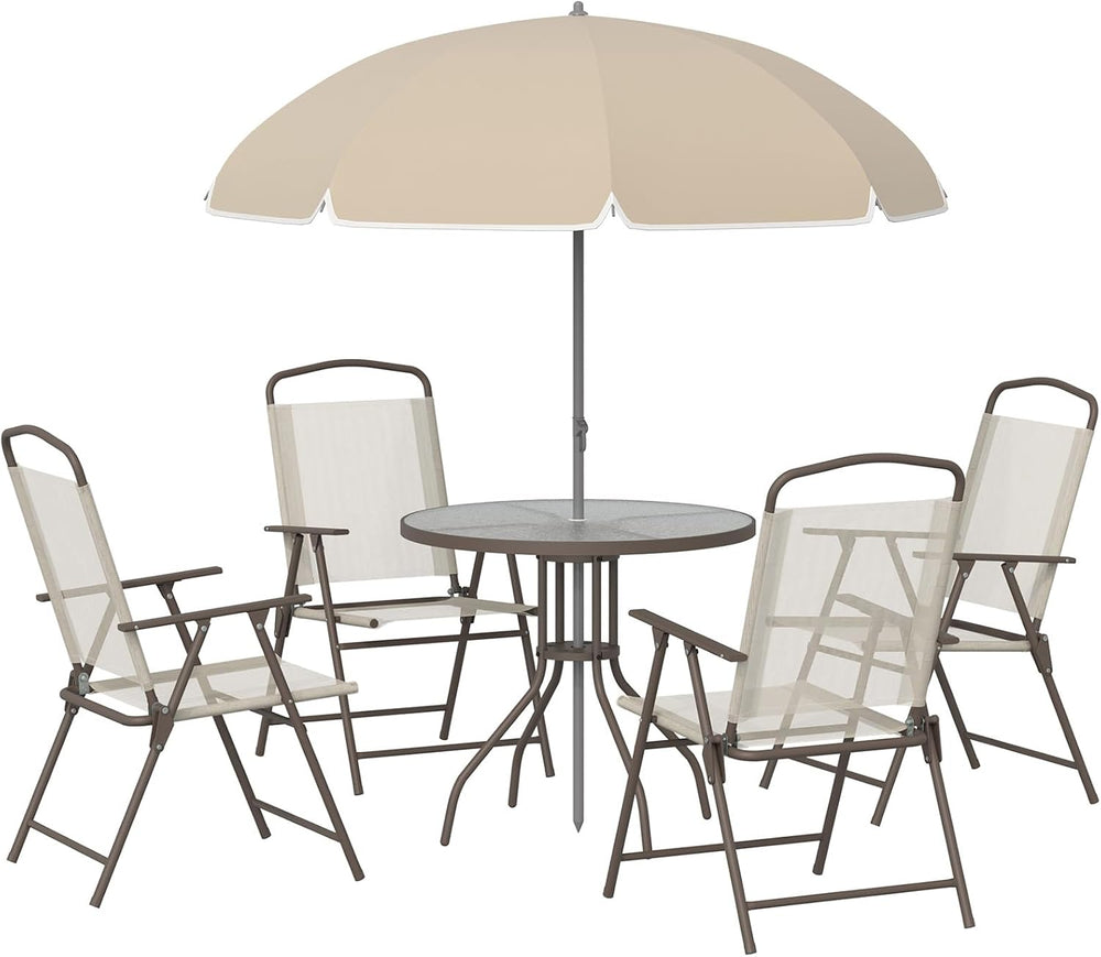 6-Piece Patio Dining Set for 4 with Umbrella (Beige)
