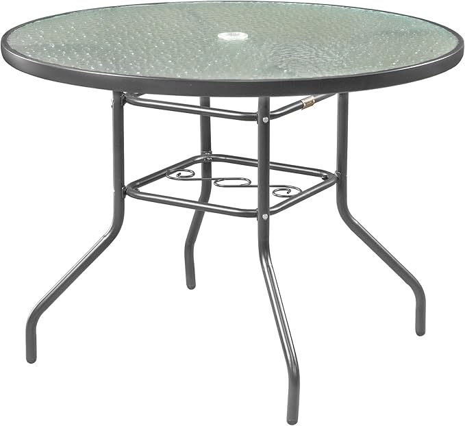 Garden Elements Outdoor Patio Furniture, Round Dining Table, Steel Base and R...
