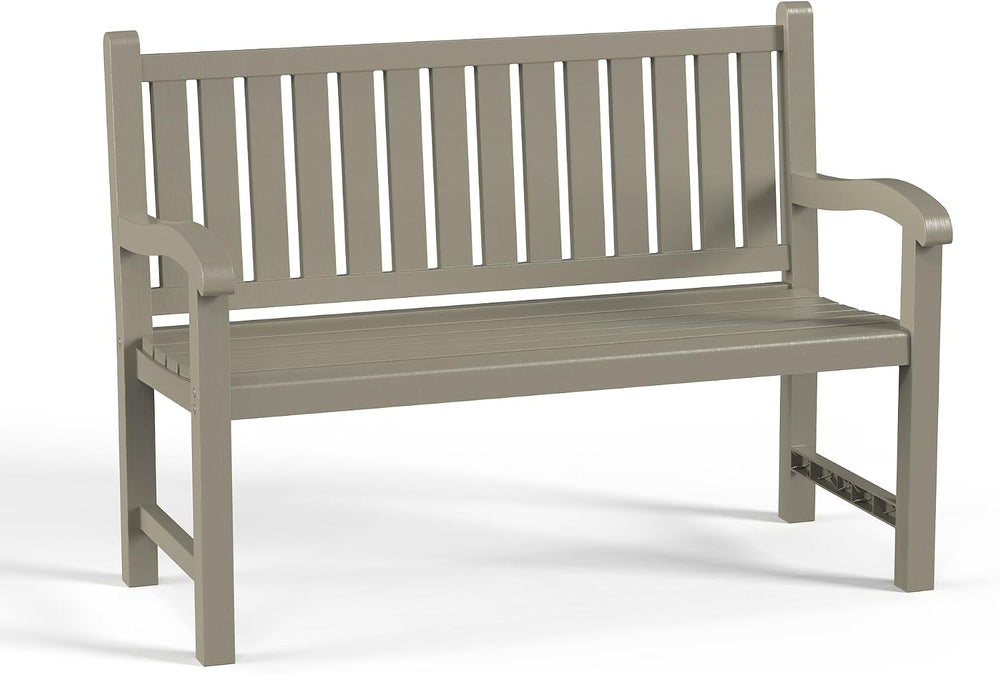 PatioZen Outdoor Bench, 2-Person Resin Bench, Grey