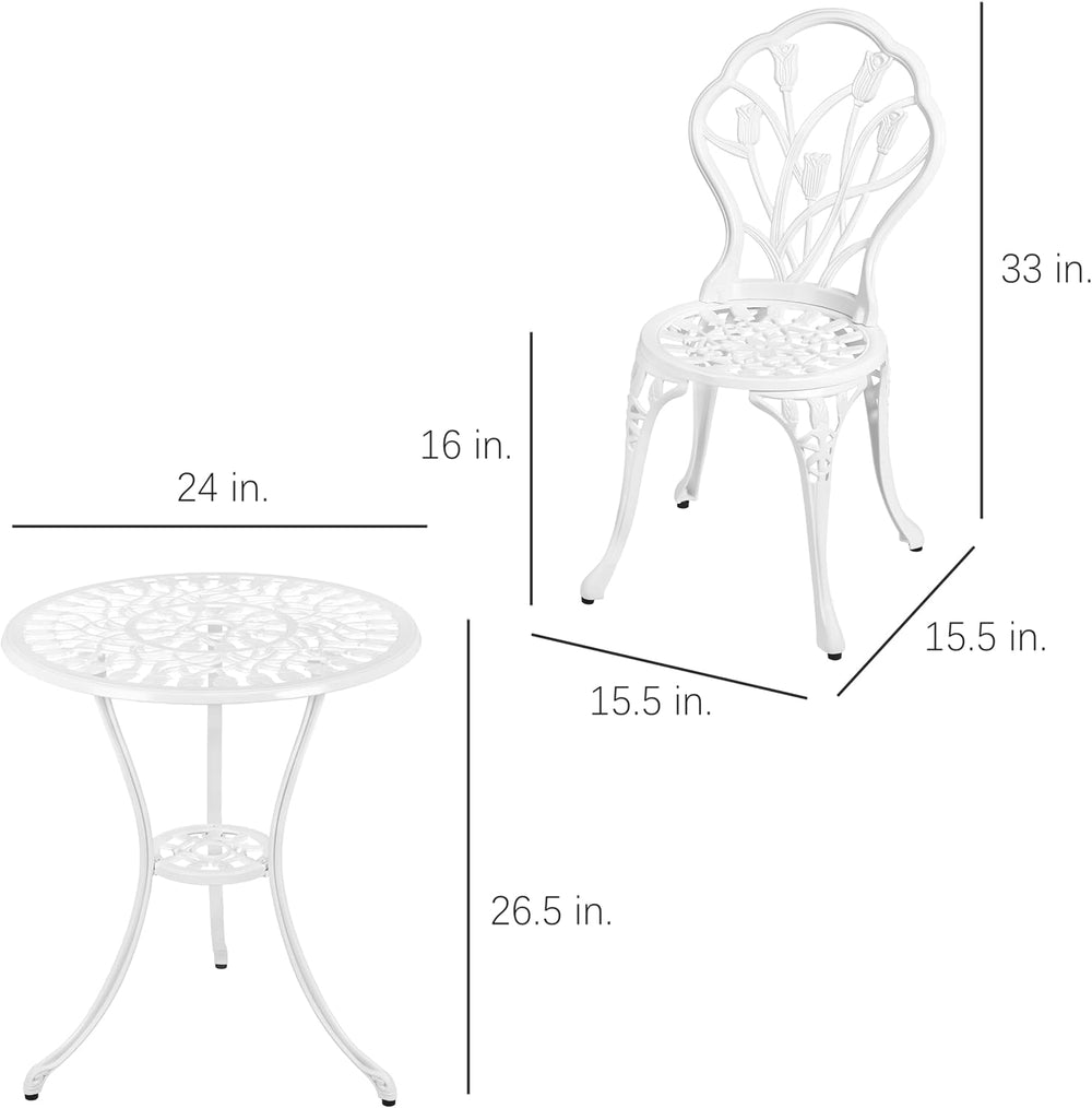 Patio Bistro Set 3-Piece Outdoor Cast Aluminum All Weather Rust-Resistant Bis...