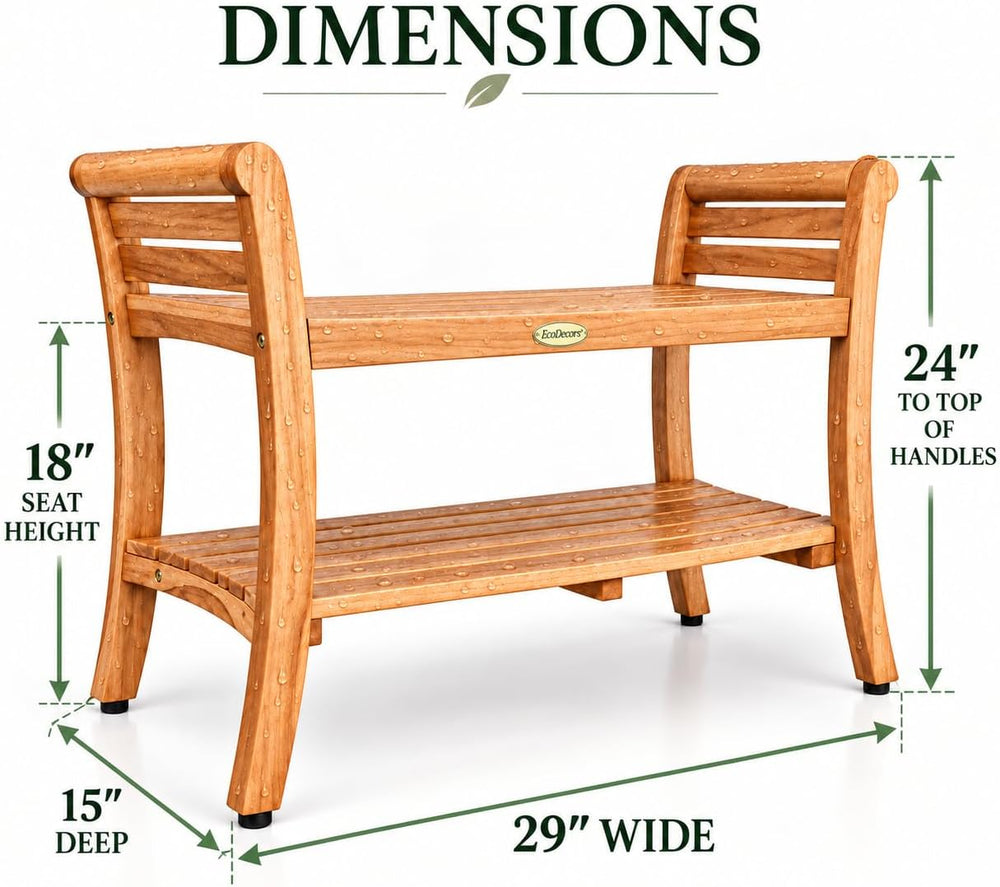 EcoDecors Symmetry 30-Inch Teak Shower Bench, Natural Finish