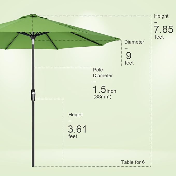 Tempera Patio Market Outdoor Table Umbrella with Auto Tilt and Crank, Large S...