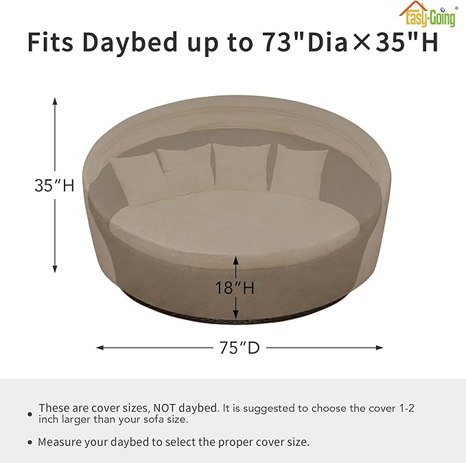 Easy-Going Heavy Duty 600D Outdoor Daybed Cover 75 Inch UV Resistant Patio Ro...