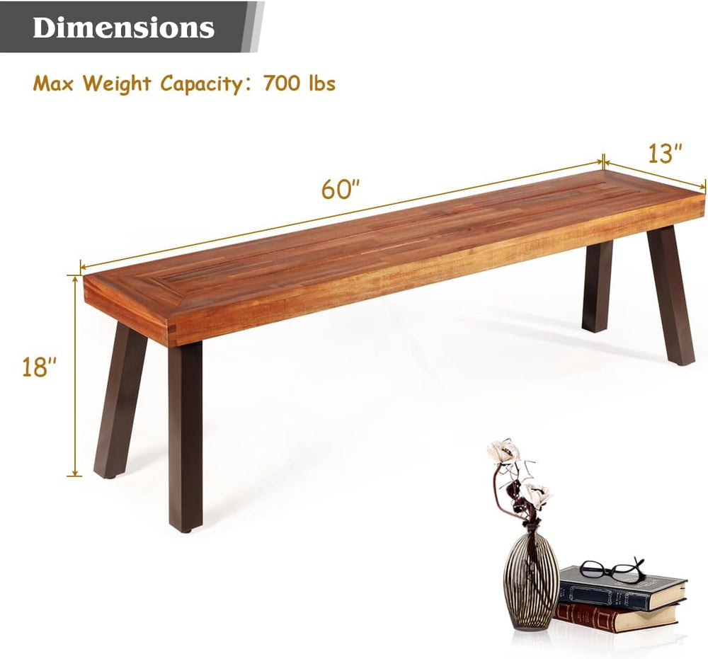 GIANTEX 60" Acacia Wood Bnech, 3-Person Backless Outdoor Patio Dining Be...
