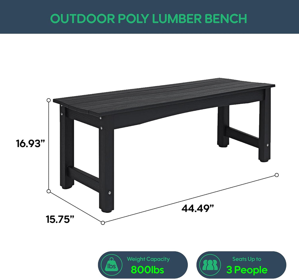Weatherproof HIPS Outdoor Bench, 2-Person Patio Dining Bench, All-Weather Pol...