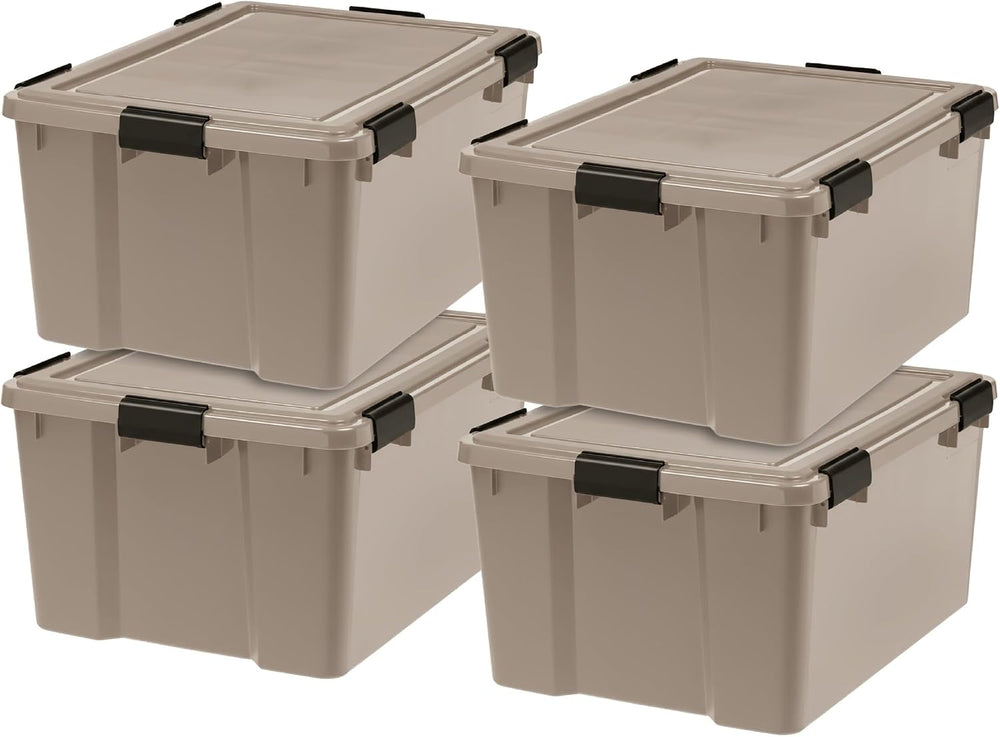 IRIS USA 4-Pack 63 Qt Storage Bins with Gasket Lids, Tan