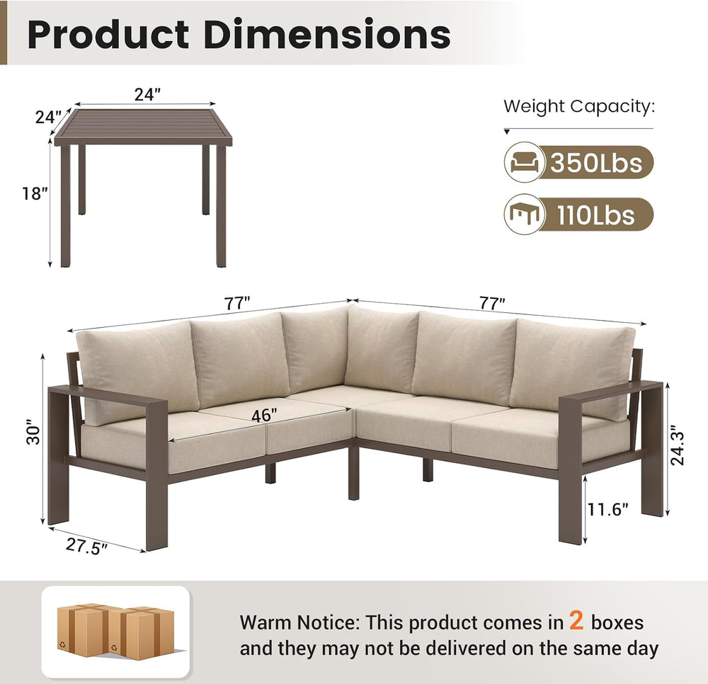 UDPATIO Outdoor Patio Furniture Set, L-Shaped Couch, 6" Thick Cushion