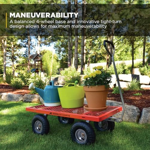 Gorilla Carts Steel Utility Garden Cart, 800 lb. Capacity, 4 Cu Ft, Red
