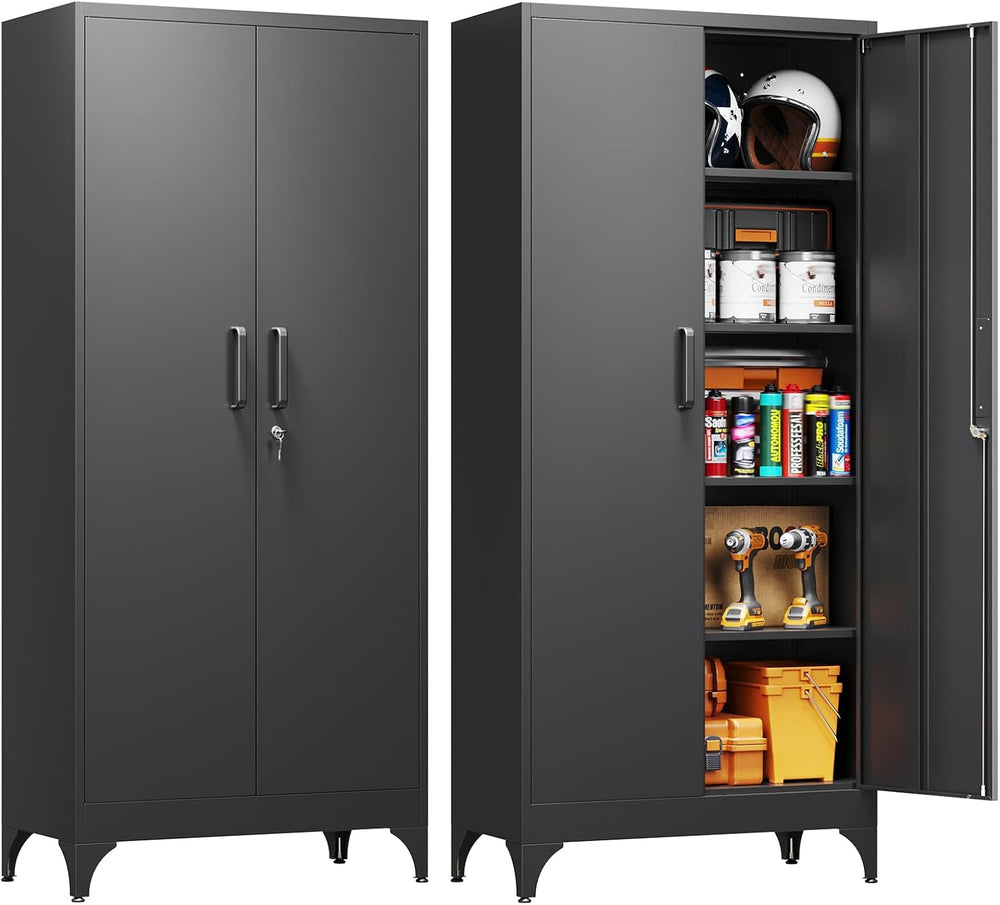 Yizosh Metal Garage Storage Cabinet with 2 Doors and 4 Adjustable Shelves - 7...