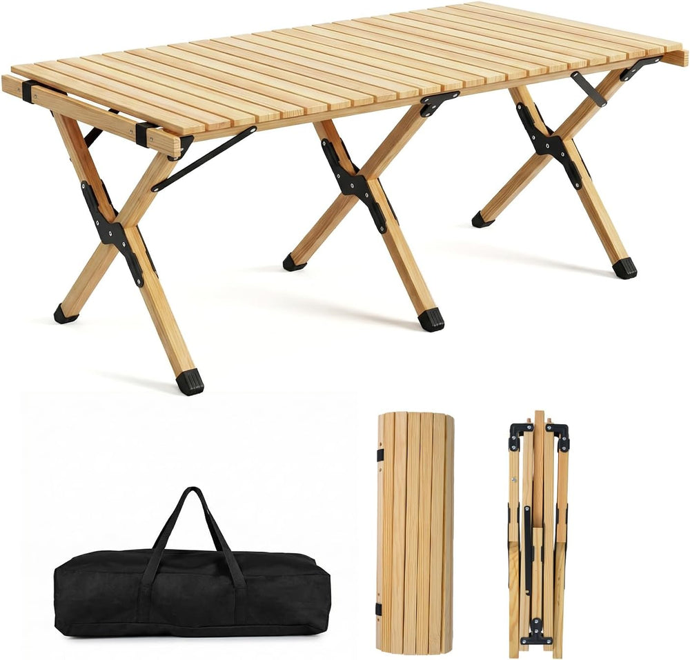 COSTWAY Folding Picnic Table, Portable 4ft Roll Up Camping Table