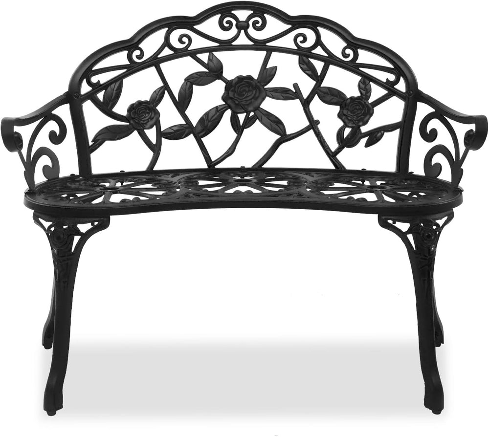 Patio Garden Bench, 38" Cast Aluminum Outdoor Chair Anti-Rust Weather Re...