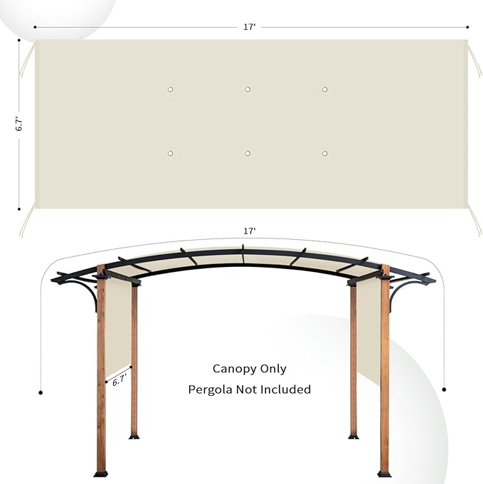 Universal Canopy Cover Replacement for 17x6.8 Ft Outdoor Pergola Structure, G...