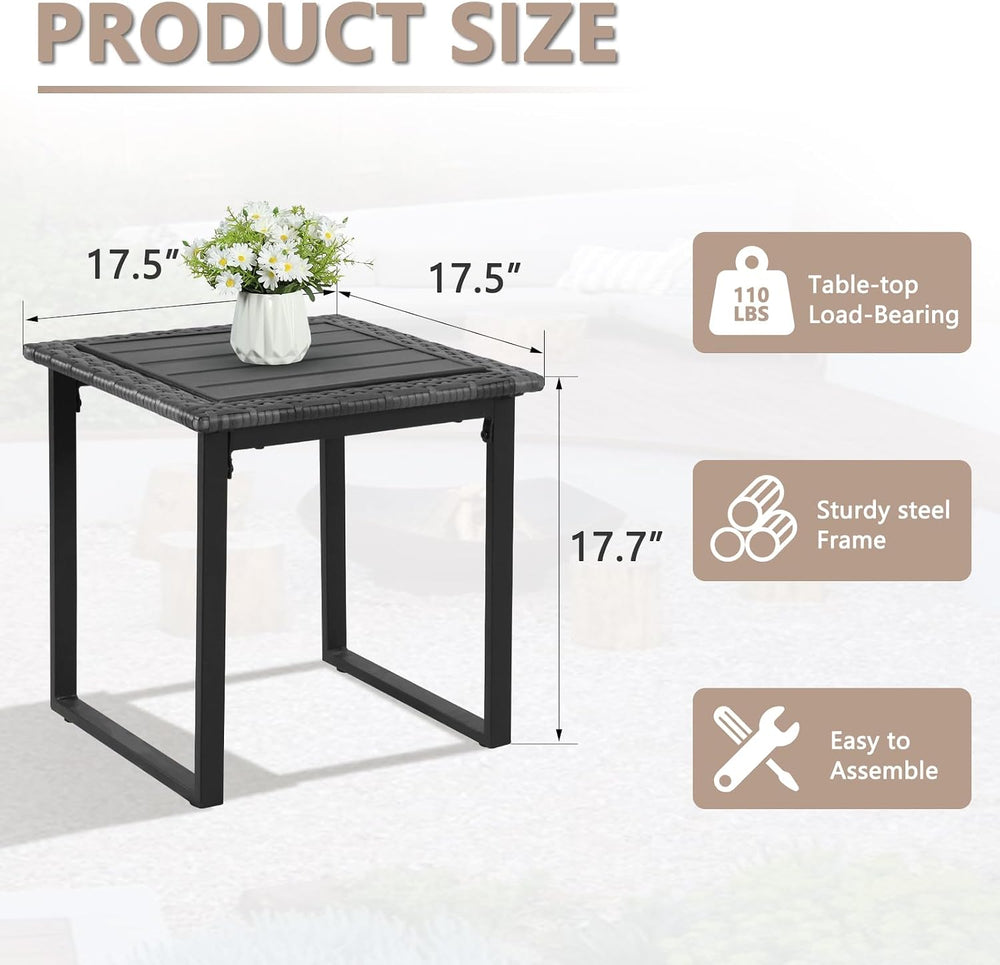 Wicker Outdoor Side Table for Patio Set of 2, 2 PCS Square Rattan Outdoor End...