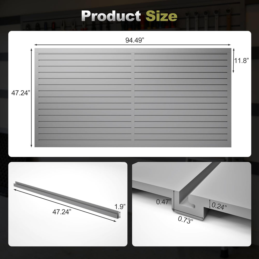 Slatwall Panel Garage Wall Organizer, Grey, 8'H x 4'W