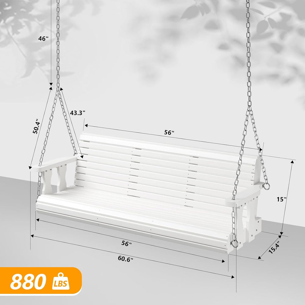 VINGLI 2026 Upgraded 5 FT Wooden Porch Swing, 880 LBS Heavy Duty, White