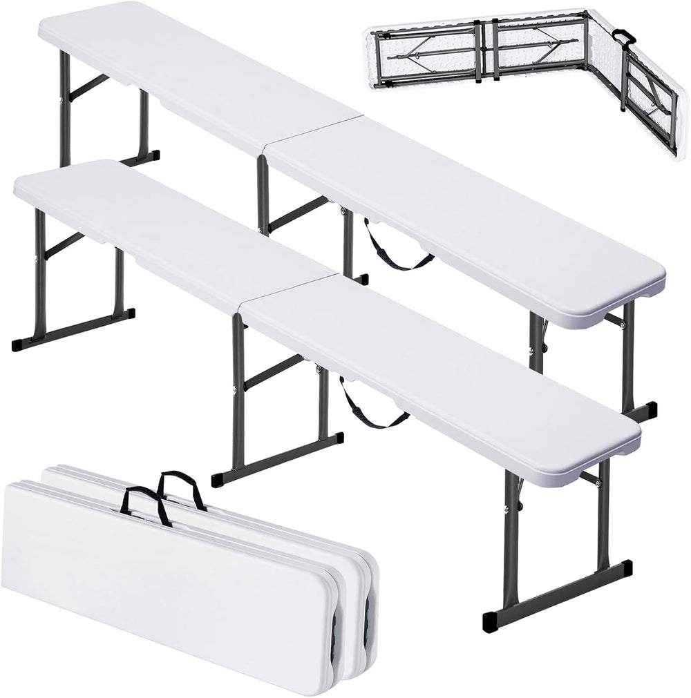 VEVOR Plastic Folding Bench, 6ft Portable Folding Bench, Smooth High Density ...