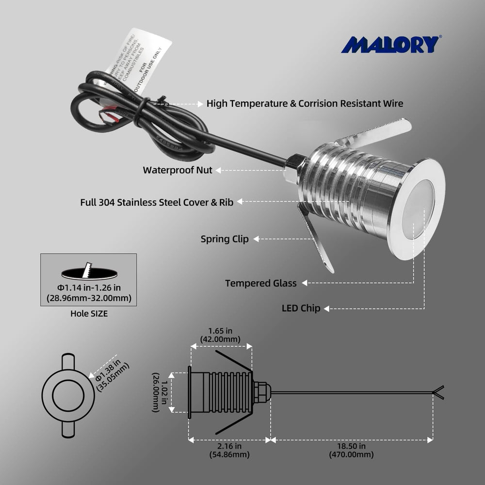 MALORY 1W Recessed Low Voltage Deck Light 6 Pack 1.4 Inch