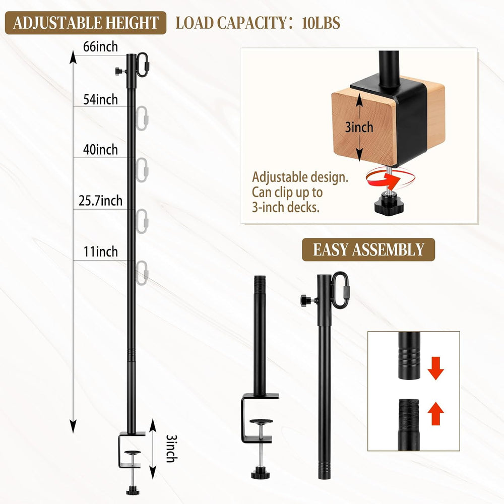 4 Pack Deck String Light Poles with Adjustable 3" Clamp, Outdoor Light P...
