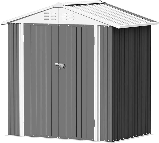 Devoko Outdoor Storage Shed 6 x 4 FT Lockable Metal Garden Shed Steel Anti-Corrosion Storage House with Double Lockable Door for Backyard Outdoor Patio (Gray)