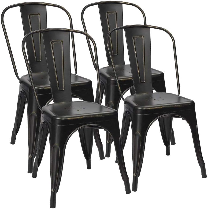 Furmax Metal Dining Chair Indoor Outdoor Use Stackable Chic Side Classic Trat...