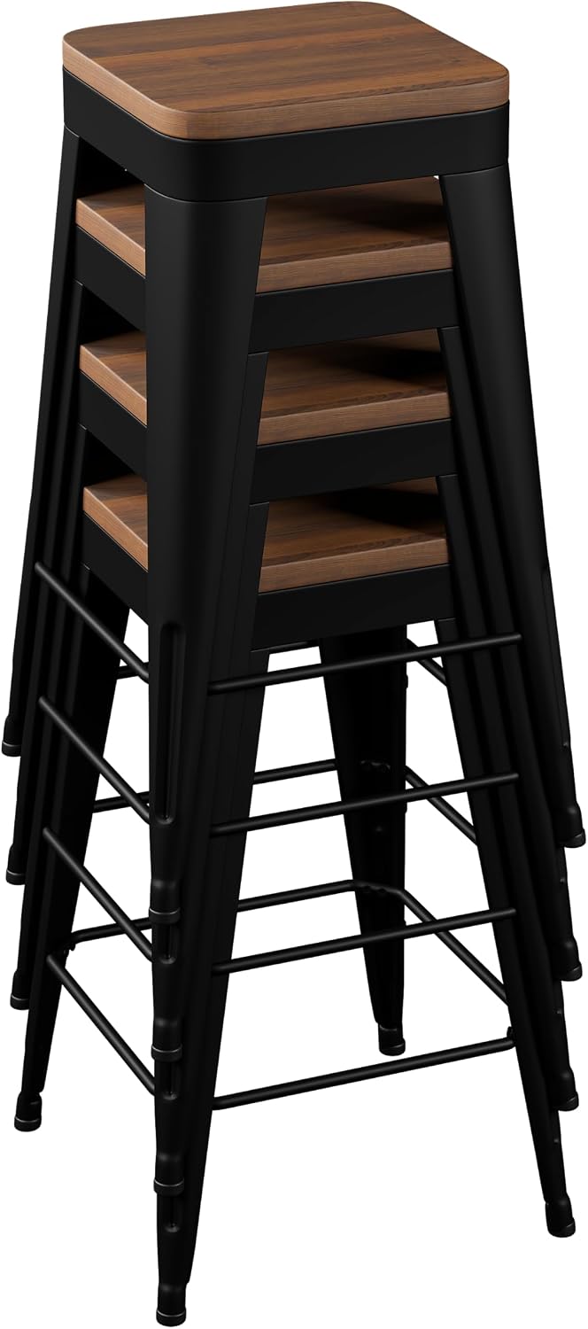 Bar Stools Set of 4 Metal Bar Stool Counter Height Bar Stools Black, Modern 2...