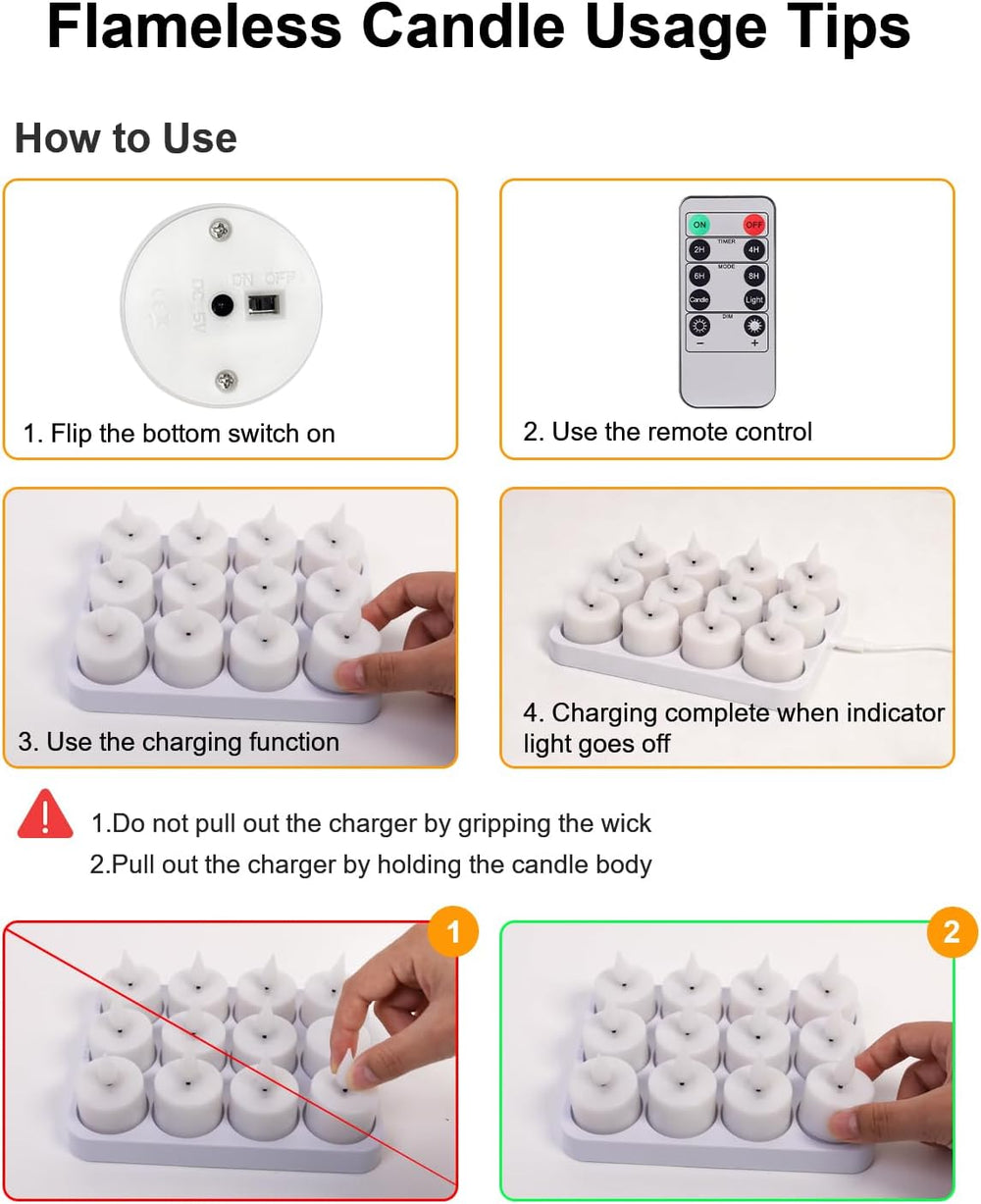 12 Pack Tea Lights Candles Battery Operated with Charging Dock, Remote Contro...
