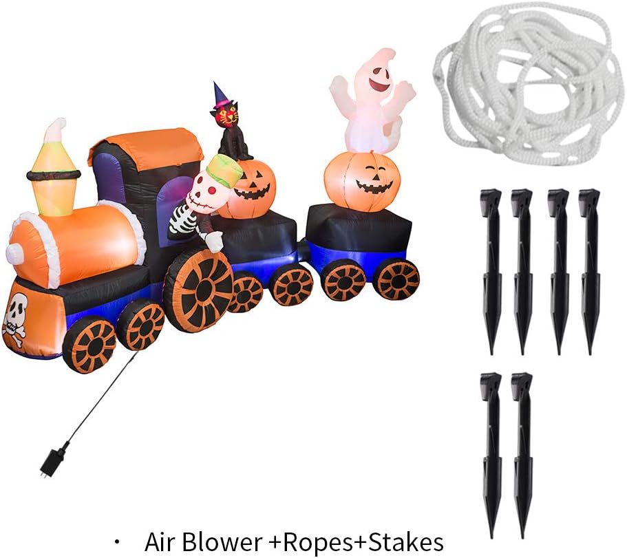 AJY 9 Feet Halloween Inflatable Train with Kittens White Ghosts/Pumpkin