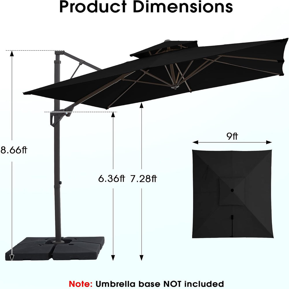 JEAREY 9x9 ft 2-Tier Cantilever Patio Umbrella, Outdoor Offset Umbrella