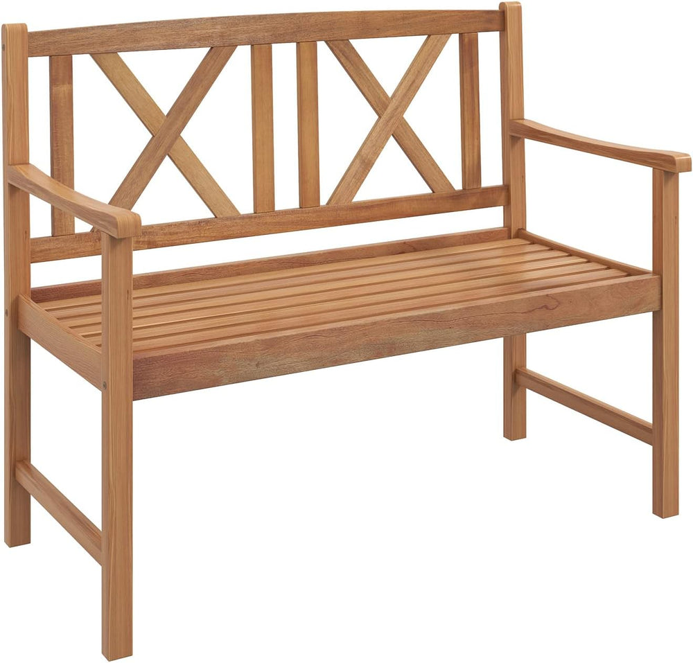 Tangkula Patio Acacia Wood Bench, 2-Person Outdoor Loveseat Chair, Cozy Armre...
