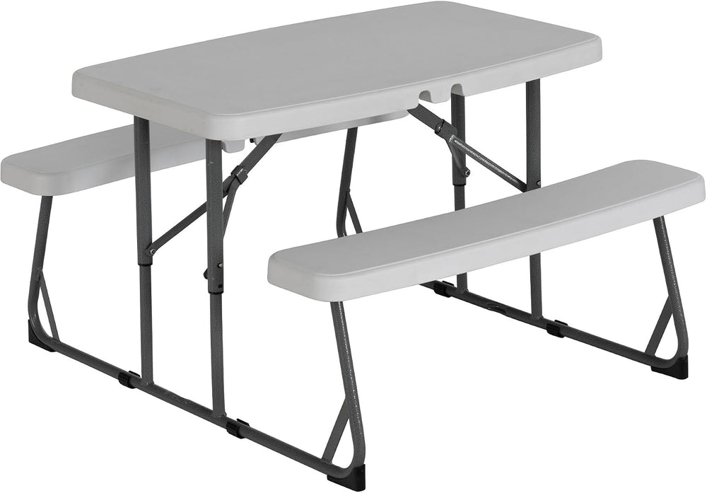 Peakform Folding Picnic Table, Rectangular, 2 Benches, 37.8 in, White