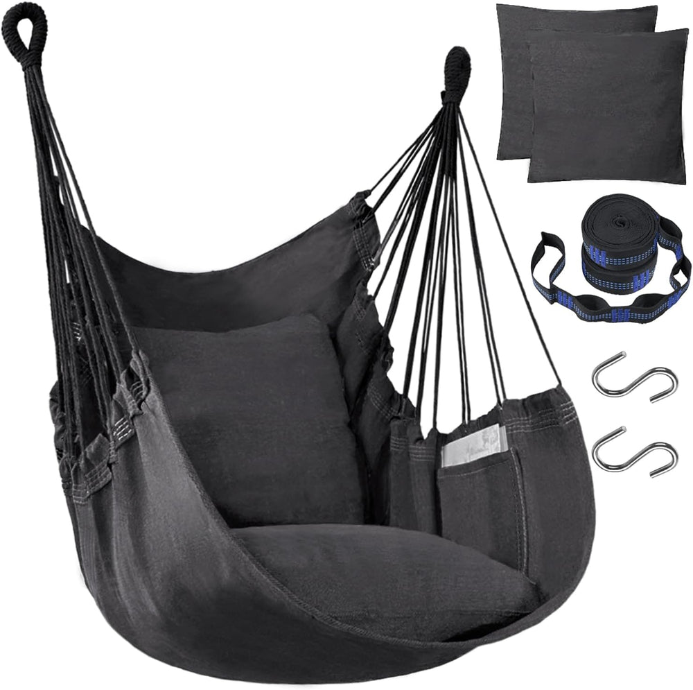 Halalona Hammock Chair Hanging Hammock Chair Rope Swing 2 Cushions Included-S...