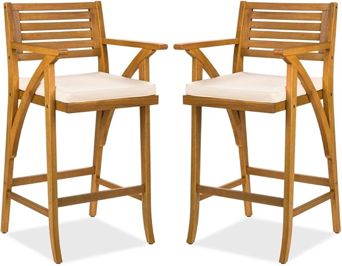 Best Choice Products Set of 2 Outdoor Acacia Wood Bar Stools Bar Chairs for P...