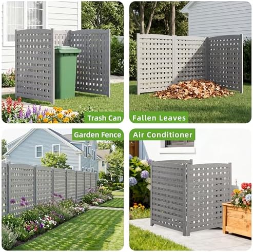 3-Panel Outdoor Air Conditioner Fence Screen, Outside Wood Privacy Fence, Tra...