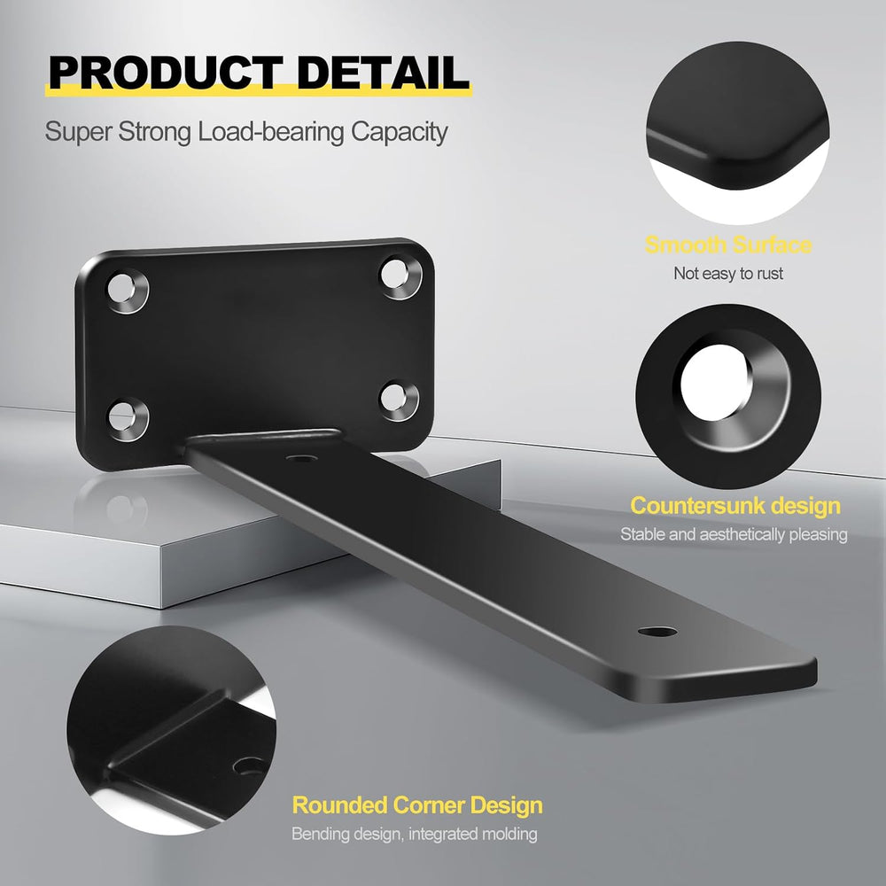 12 Pack - 10 inch Black Hidden L Shelf Bracket (1/5 Inch Thicked) Iron Floati...