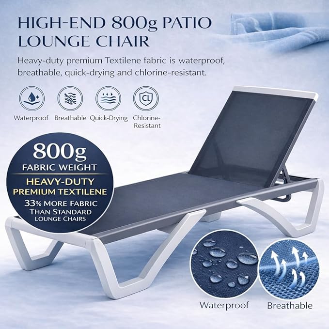 Kozyard Outdoor Chaise Lounge Chair, Full Flat Adjustable Patio Lounger with ...