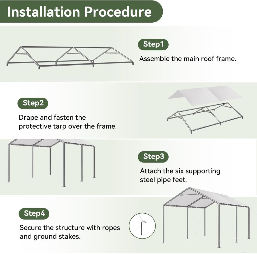 Aoxun 10x15 Carport Heavy Duty Carport Potable Car Canopy Garage, White