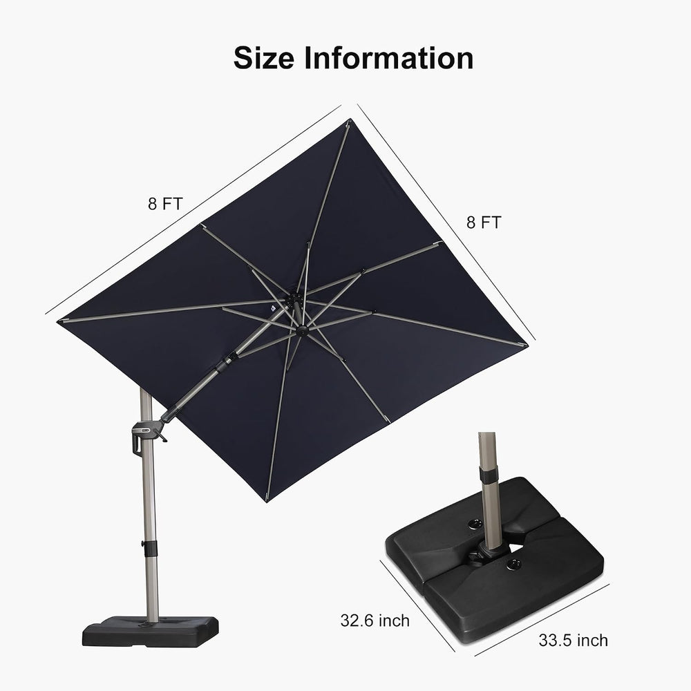 PURPLE LEAF Cantilever Umbrella with Base 8' x 8' Left-right Tilt Nav...