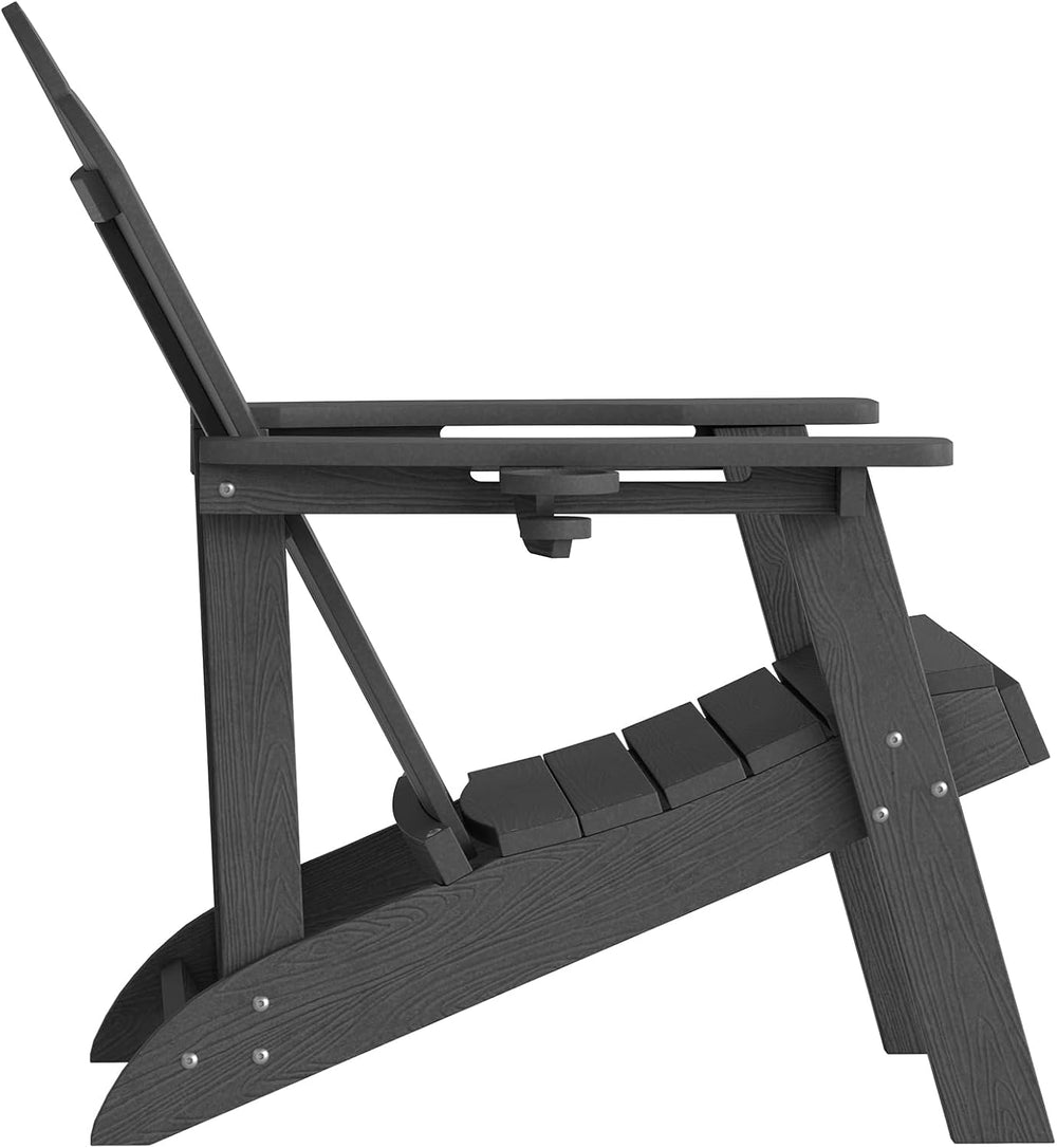Set of 4 Adirondack Chairs with Hidden Cup Holders, High Back, Black
