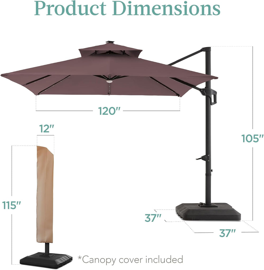 Best Choice Products 10x10ft Cantilever Patio Umbrella w/Base Included, Solar...